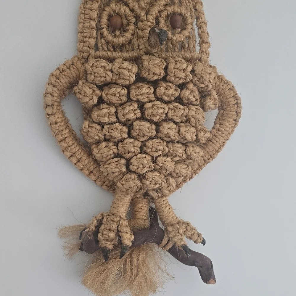 Vintage LARGE 70'S Macramé Owl Wall Hanging - Picture 3 of 5